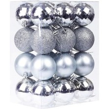 Parti Sürprizi Yılbaşı Çam Ağacı Gümüş Top Süs 16 Adet 6 cm