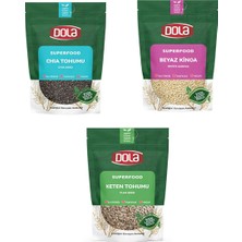 Dola Glutensiz Tohum Seti, Chia Tohumu, Keten Tohumu, Beyaz Kinoa Tohumu 400 gr x 3