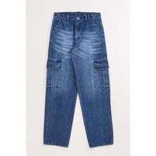 Hopi Kids Kargo Cepli Bagi Model Kot Pantolon - Indigo - 10-11 Yaş