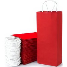 Kraft Şarap ve Içki Şişe Boy 3 Adet Kırmızı Karton Çanta 12 x 35 x 8 cm