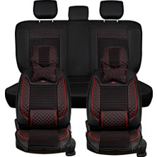 AG Store 
bmw 3 Serisi 330 Uyumlu Yarı Deri Oto Koltuk Kılıfı Tam Takım 5li Set (Elite Seri) Siyah-Kırmızı