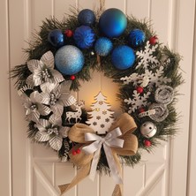 Rosfloa Yılbaşı Lüx Işıklı Kapı Süsü Çelenk Yeni Yıl Ev Dekorasyonu Duvar Dekoru Noel Hediyelik Gold-Gümüş (35 Cm)