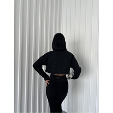 Daily Fashion Siyah Crop Bisiklet Yaka Sweatshirt Y2K Daily