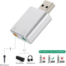 USB Harici 7.1 Stereo Ses kartı kulaklık mikrofon girişli gümüş