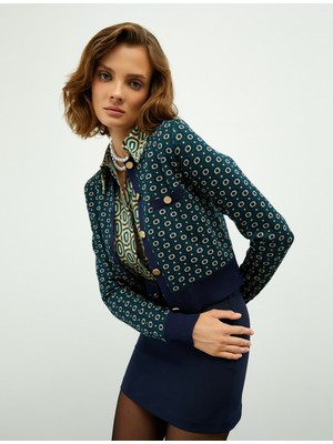 Koton Melis Ağazat x Koton - Geometrik Desenli Gold Düğmeli Hırka