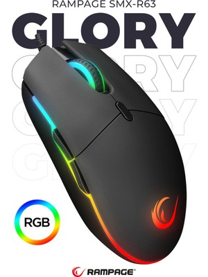 Rampage Smx-r63 Glory Örgü Kablolu Usb Rgb Mouse 6400dpi Rgb Ledli Işıklı Makrolu Gaming Oyuncu Mouse