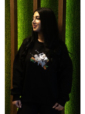 HGM Koala And Panda Özel Tasarım Oversize Crop Sweatshirt