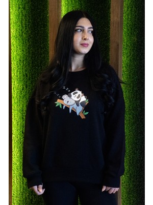 HGM Koala And Panda Özel Tasarım Oversize Crop Sweatshirt