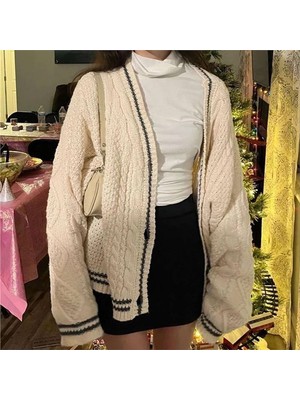 Eyon Trend Bej Taylor Swift - Cardigan Oversize Hırka