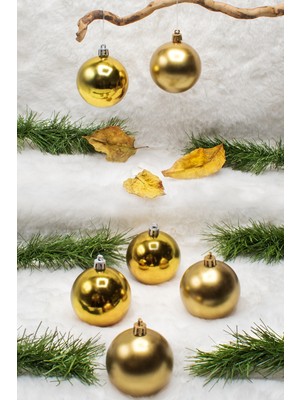 Waldern 6 cm 6lı Gold Cici Top (3 Parlak-3 Metalize) Yılbaşı Ağacı Süs