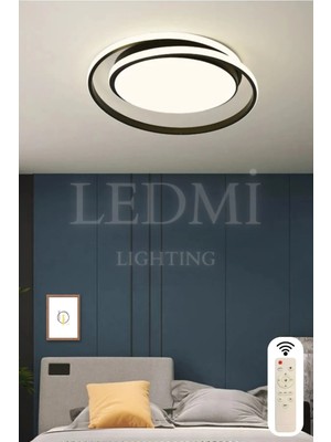 Ledmi Lighting Yuvarlak Tavan Avizesi, 3 Renk Aydınlatmalı, Kumandalı LED Avize,modern Avize,spor Avize,siyah Avize