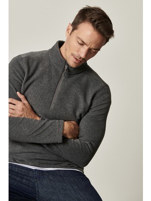 AC&Co / Altınyıldız Classics Erkek Antrasit Anti-pilling Tüylenme Yapmayan Standart Fit Dik Yaka Soğuk Geçirmez Polar Sweatshirt