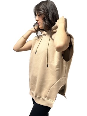 Esmira Sweatshirt Asimetrik Kesim Kapşonlu (Taş Rengi)