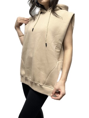 Esmira Sweatshirt Asimetrik Kesim Kapşonlu (Taş Rengi)