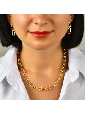 Kuzimor Altın Kaplama Tiffany Model Kolye ve Küpe Set