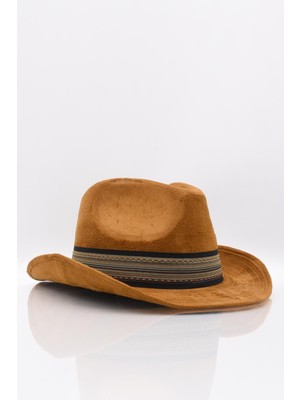 Erkek Fötr Kovboy Şapka Nubuk-Taba