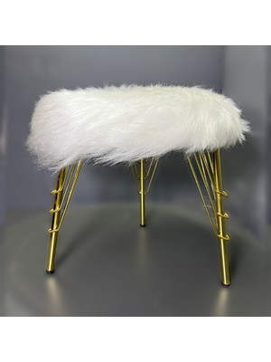 Emdief Home Emdief Home- Beyaz Renk Puf 3 Ayaklı Yumuşak Oturumlu Gold Ayaklı Koltuk Sandalye Dekoratif Bench