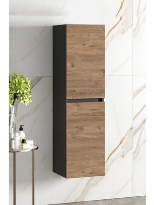 Özceden Yıldız 35*130 cm Antrasit Gri Mat-Atlantik Çam Mdf Asma Banyo Boy Dolabı