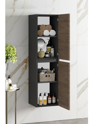 Özceden Yıldız 35*130 cm Antrasit Gri Mat-Atlantik Çam Mdf Asma Banyo Boy Dolabı