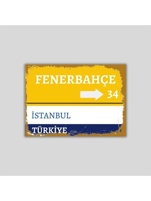 Hediye Vakti Fenerbahçe Sokak Tabelası Görünümlü Retro Ahşap Poster