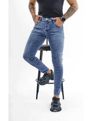 Outfit-Man Erkek Narrow Skinny Jean Yıkamalı Mavi