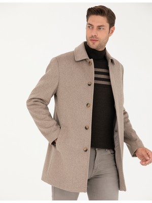 Pierre Cardin Erkek Açık Kahverengi Yün Karışımlı Slim Fit Kaşe Kaban 50270888-VR002