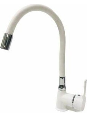 Elmina Armatür Mutfak Eviye Bataryası Beyaz Krom Sipral Borulu