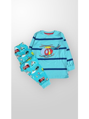 Elmas Kids Erkek Çocuk %100 Pamuklu Helikopter Desenli Pijama Takımı