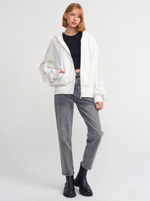 Dilvin 40127 Oversize Yıkama Efektli Sweatshirt-Ekru