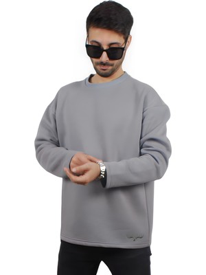 Ps Moda Yumuşak Pamuklu Kumaş Oversize Yuvarlak Yakalı Salaş Sweatshirt Erkek