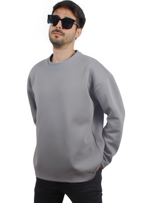 Ps Moda Yumuşak Pamuklu Kumaş Oversize Yuvarlak Yakalı Salaş Sweatshirt Erkek