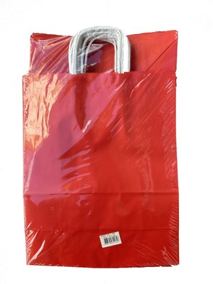 Omeyva Büküm Saplı Kraft Kağıt Çanta Karton Hediyelik Poşet Torba - Kırmızı - 31X41 Cm. - 25 Adetlik 4paket