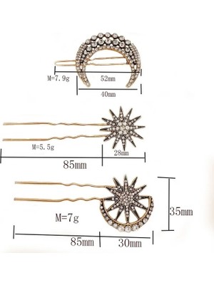 Stil 5 Reteo Yıldız Ay Taklidi Saç Tokası Vintage Kadın U Şekilli Ay Yıldız Saç Sopa Kadın Saç Aksesuarları (Yurt Dışından)