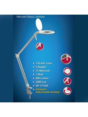 Clas Class Mercekli Masa Lambası 1805 110 mm Lens 5 Diopter 72 Adet LED 7 Watt 880 Lümen