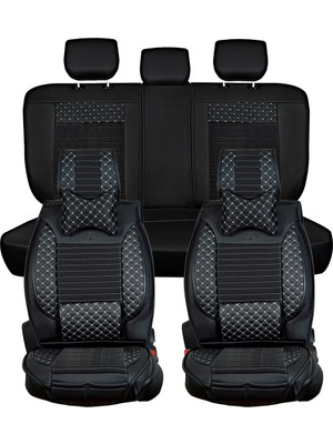 Ack honda Legend Uyumlu Lüks Deri Oto Koltuk Kılıfı Ön/arka Set Elit Seri Siyah-Beyaz