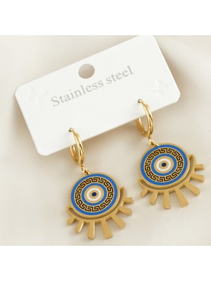 Stainless Steel Mineli Nazar Çelik Küpe