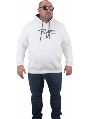 Starbattal Erkek Büyük Beden Kapuşonlu Sweat Prstge Paris 23208 Ekru
