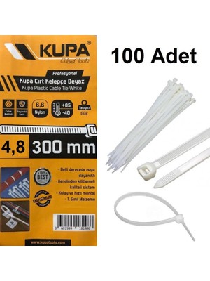 Kupa Hırdavat Kupa Plastik Cırt Kelepçe Beyaz 4.8 x 300 mm 100 Adet Kendinden Kilitlemeli Kaliteli Sistem