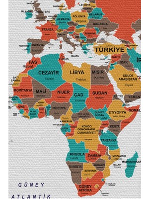 Teknoloji Bizde Duvar Örtüsü Bayrak Detaylı Türkçe Güncel Dünya Haritası Kanvas Duvar HALISI-4048