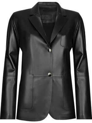 Desa Angelea Siyah Kadın Blazer Deri Ceket