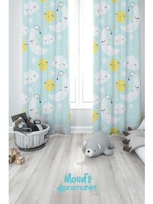 Moud's Uyku Desenli Baskılı Çocuk ve Bebek Odası Fon Perde 2 Kanat - Prd-29