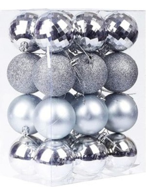 Parti Sürprizi Yılbaşı Çam Ağacı Gümüş Top Süs 16 Adet 6 cm