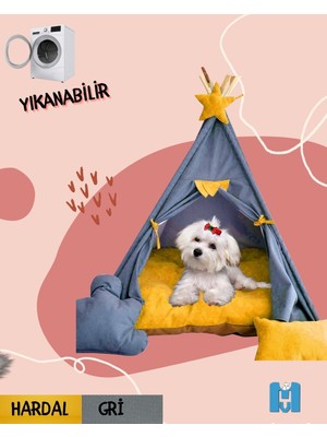 Mavi Vitrin Küçük Irk Köpek ve Kedi Çadırı Yıkanabilir Soft Yırtılmaz Kumaş Doğal Ahşap