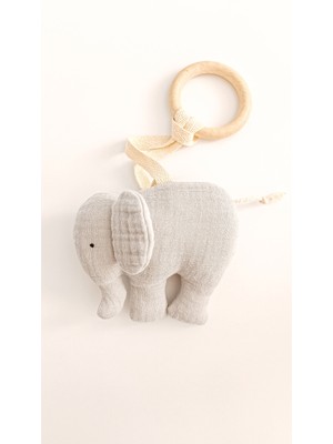 O&G Collection Küçük Fil %100 Pamuklu Müslin Oyuncaklı /Doğal Ahşap Diş Kaşıyıcı/Oyuncak
