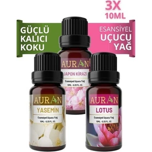 Yasemin, Lotus, Japon Kirazı Saf Esansiyel Uçucu Yağ Buhurdanlık Yağ Difüzör Esans Aromatera 3x10 ml