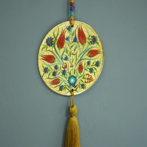 Lale Desenli Cam Nazarlık Dekoratif Duvar Süsü Nazar Boncuklu Duvar Dekoru Hediye Nazarlık