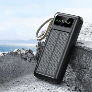 Acl 20000 Mah Powerbank Göstergeli Powerbank Solar Fenerli Güneş Enerjili Type C - Lightning - Micro USB - USB Kablolu Powerbank Taşınabilir Şarj Aleti Hızlı Şarj Aleti Powerbank Pw-60