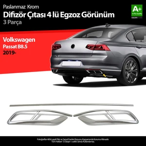 VW Passat B8.5 Krom Egzoz Görünümü Difüzör 4'lü R Line 3 Parça 2019 ve Üzeri