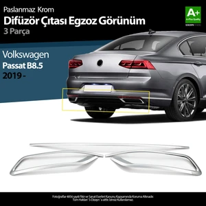 VW Passat B8.5 Krom Egzoz Görünümü Difüzör Çıtası 3 Parça 2019 ve Üzeri