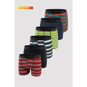 Erkek Koyu Desenli Boxer 6'lı Pamuklu Likralı